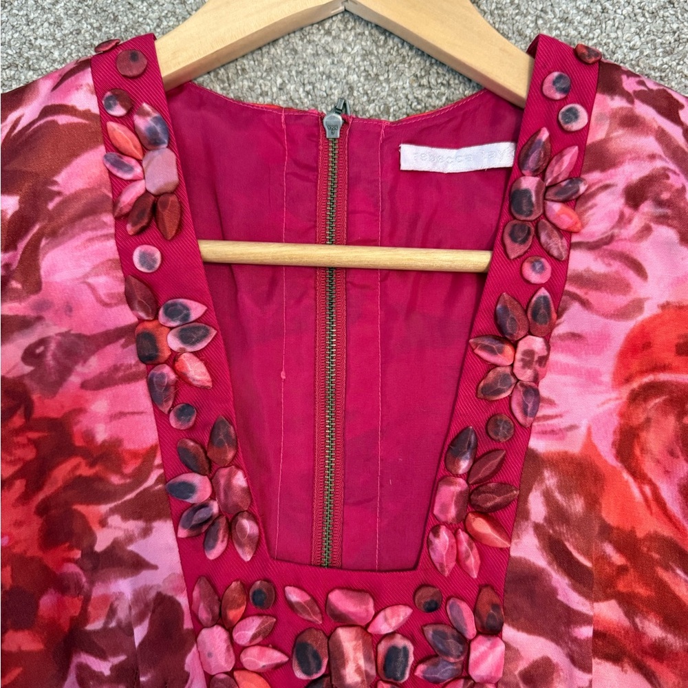 Rebecca Taylor Floral Red and Pink Sleeveless Dress Wedding, Derby, or Party - Picture 2 of 9